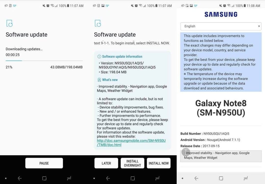 T-Mobile Galaxy Note 8 update improves Google Maps, Weather Widget and Navigation app. Also brings August patch