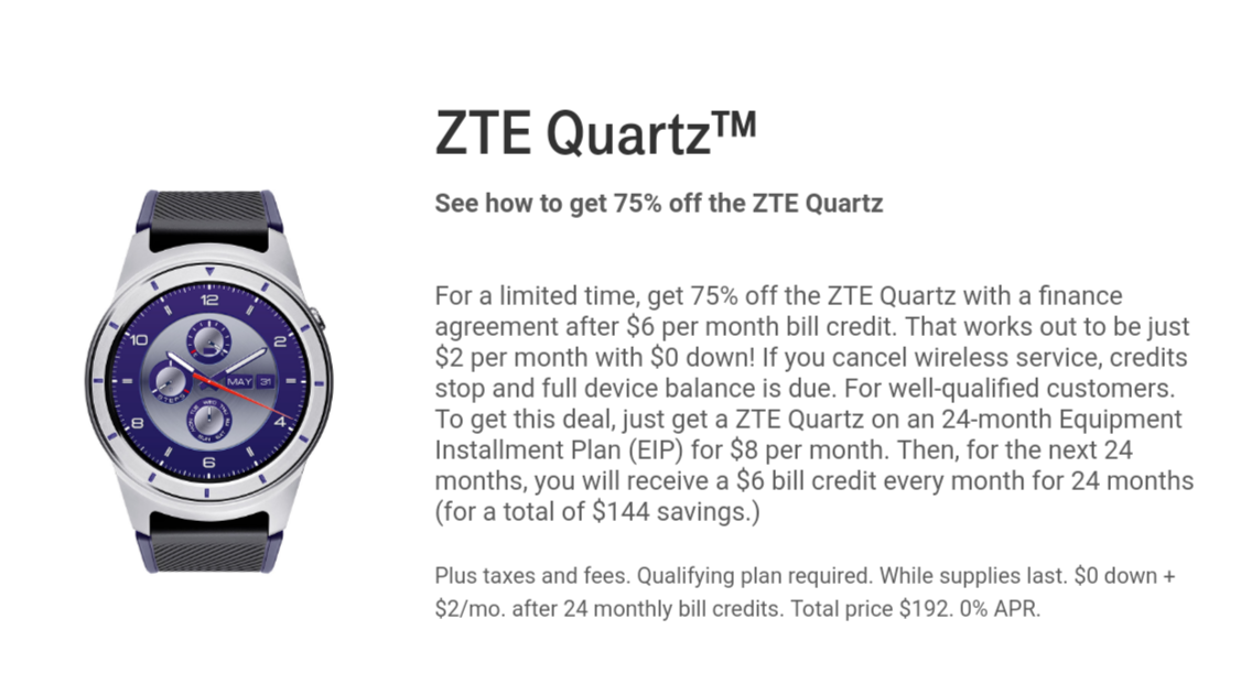 ZTE Quartz Deal: Get the smartwatch for just $48 over a 24 month contract from T-Mobile