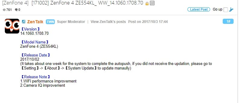 Asus ZenFone 4 update rolling out with improved WiFi and camera