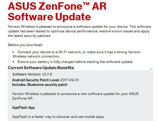 Verizon rolls out first ZenFone AR update