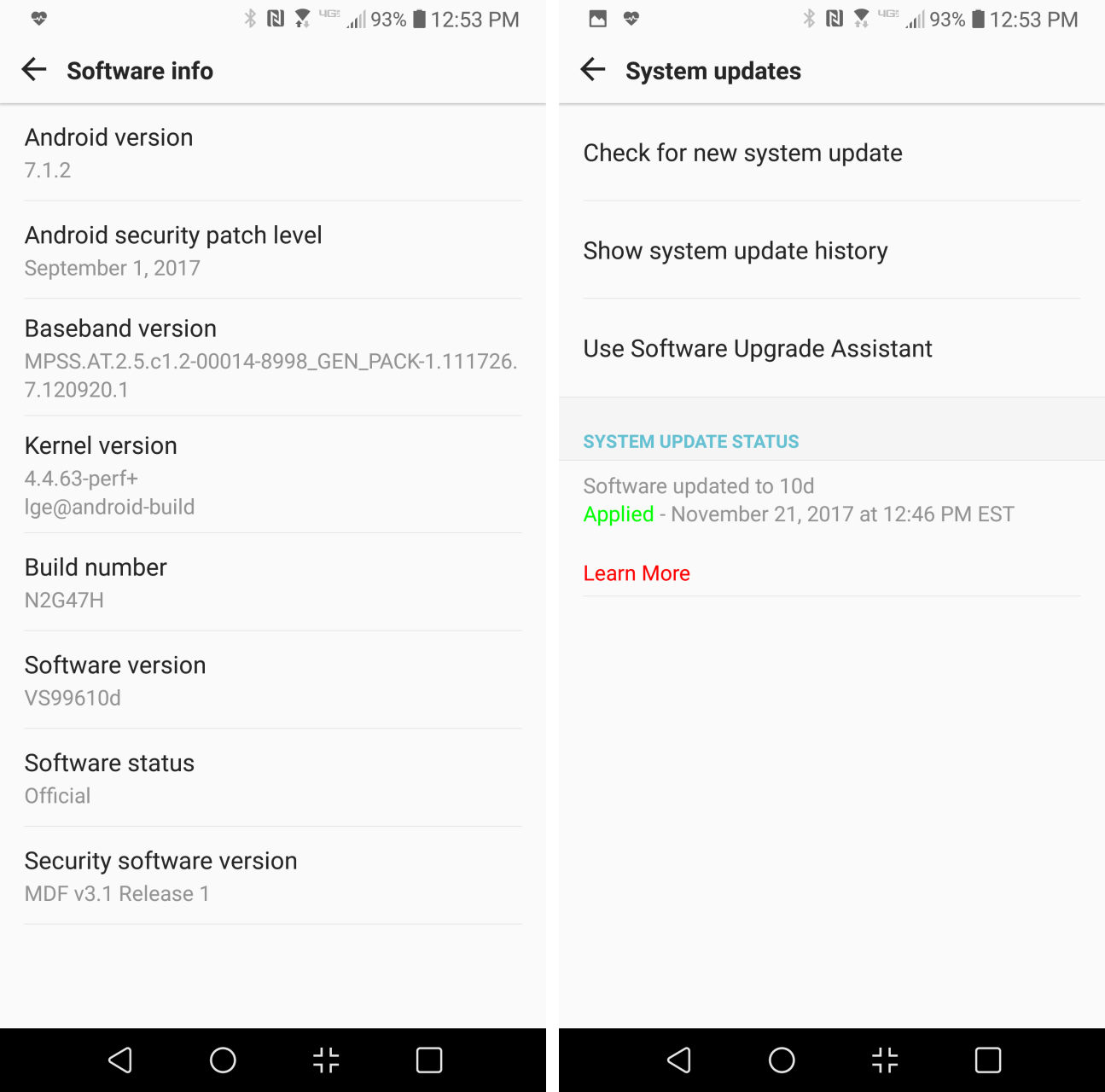 Verizon LG V30 receives an OTA update with software version VS99610d