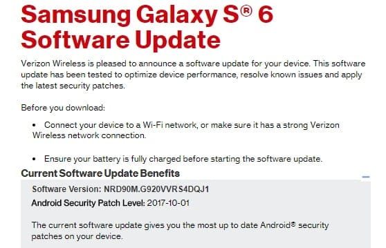 Verizon rolling out October security patch for Galaxy S6 and S6 Edge