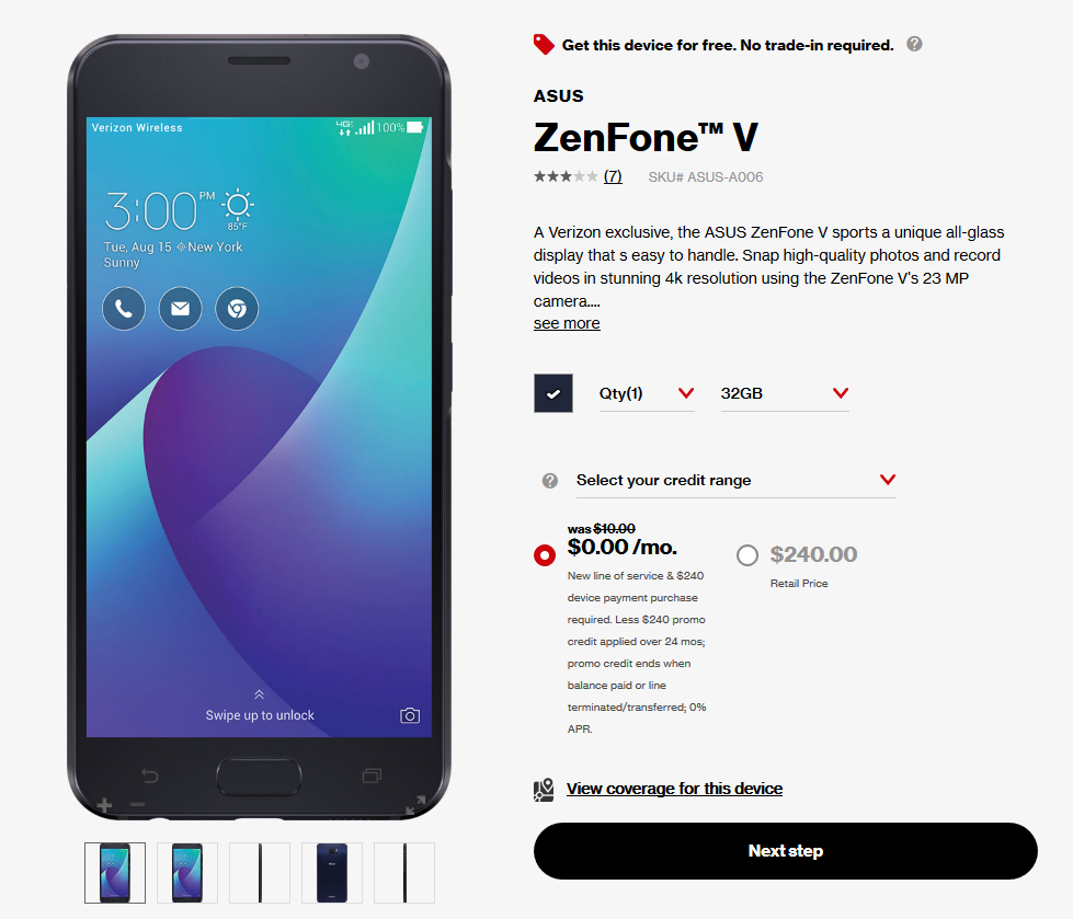 Verizon Asus Zenfone V is available for free right now, with contract