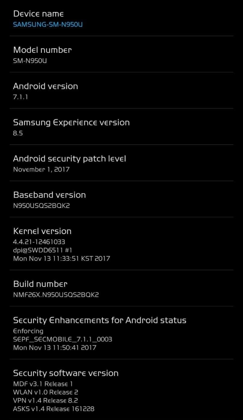 galaxy note 8 update