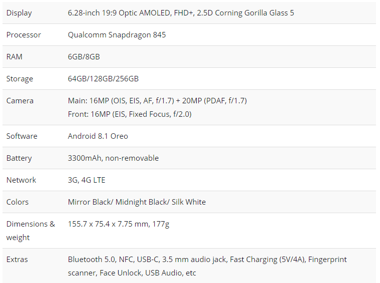 OnePlus 6 specs