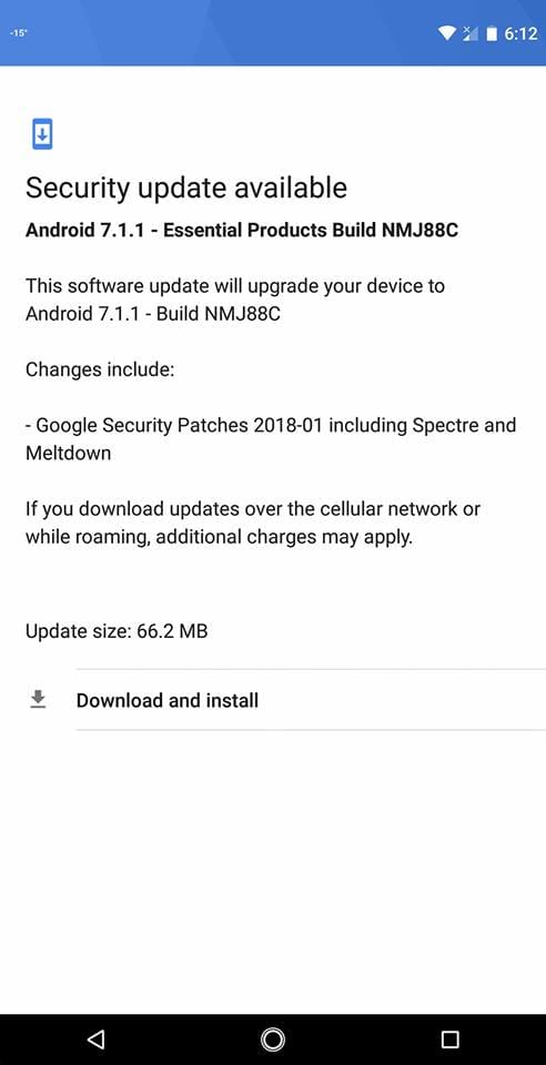 Essential Phone receiving OTA update that fixes Spectre and Meltdown issues, also brings January patch