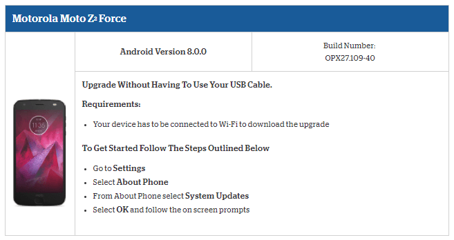 Rogers Moto Z2 Force Oreo rolling out as OPX27.109-40 build