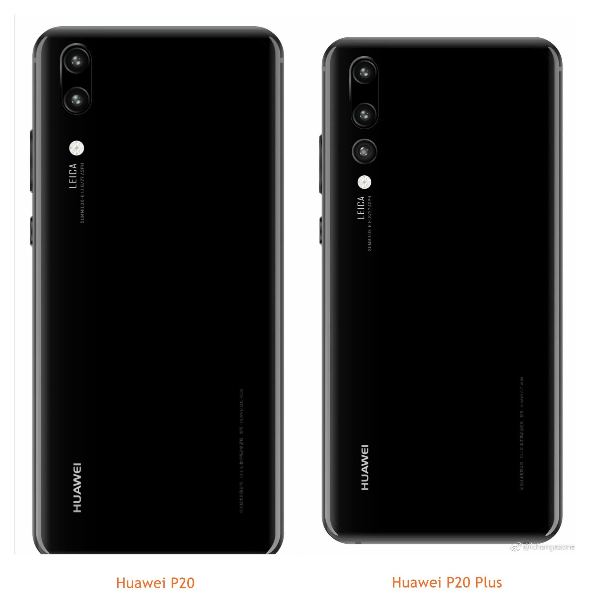 New Huawei P20 and P20 Plus leak shows dual and triple cameras at devices’ back respectively