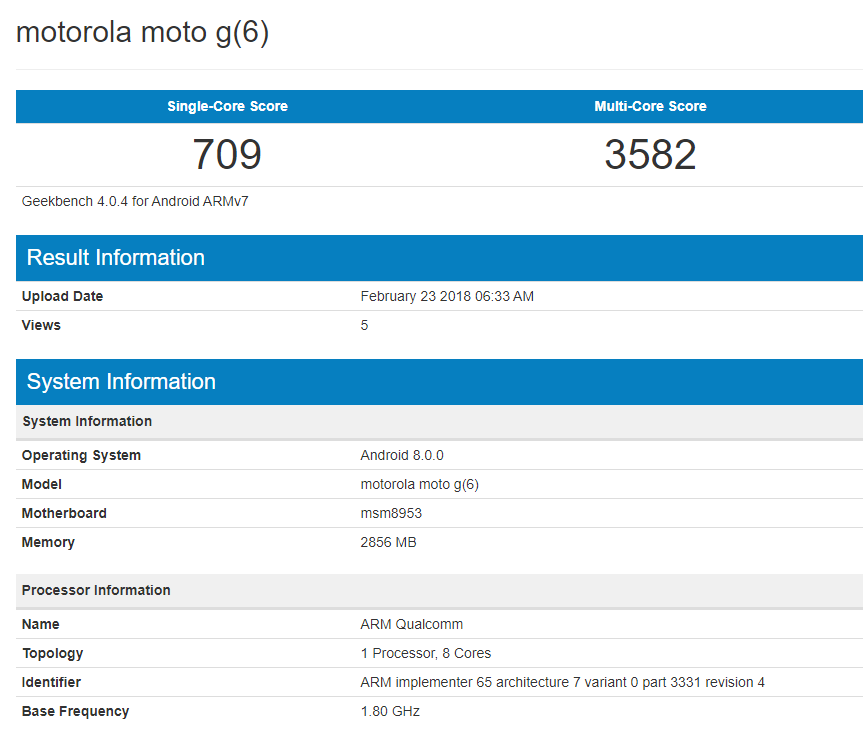 Moto G6 benchmarks