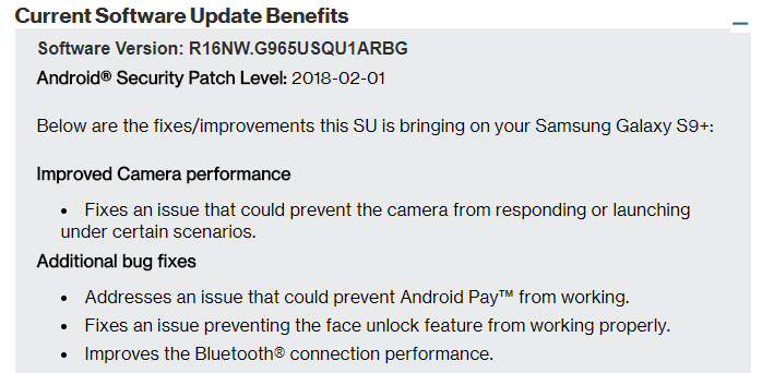 Verizon updates the Galaxy S9 and S9 Plus to fix issues with camera, Android Pay, and Face Unlock