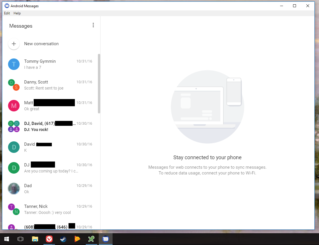 You can use Android Messages for web on PC without browser using this client