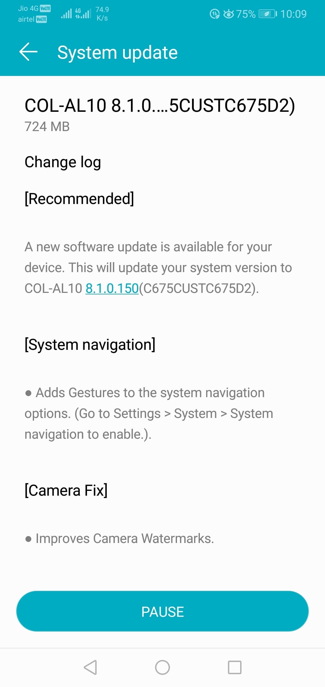 Honor 10 EMUI 8.1.0.150 update