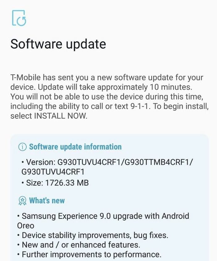 Android 8.0 Oreo for T-Mobile Galaxy S7 and Galaxy S7 Edge released as build CRF1