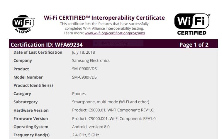 Samsung Galaxy C9 Pro receives Android 8.0 Oreo certification ahead of release