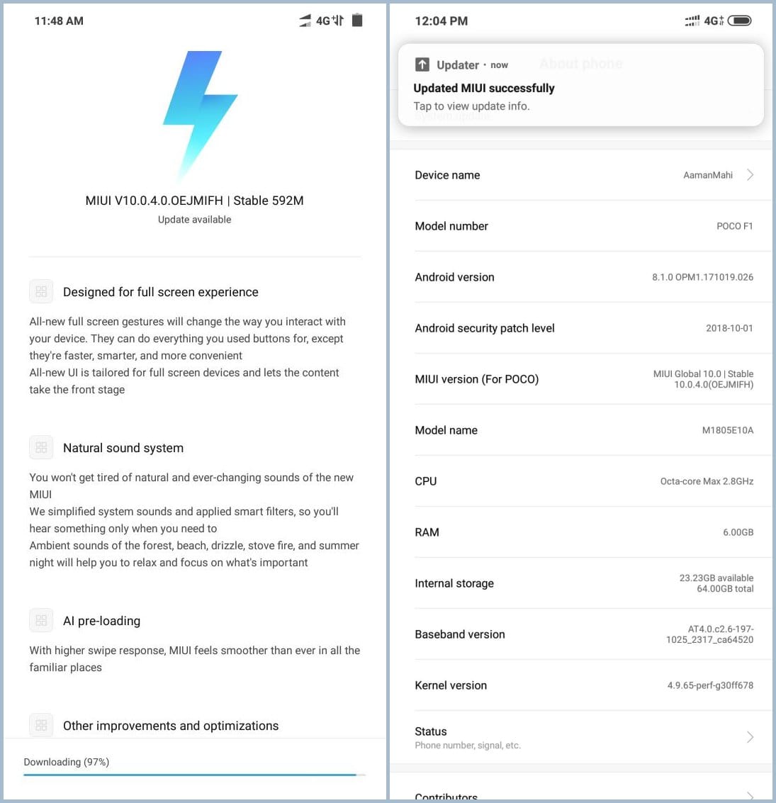 Poco F1 MIUI 10 stable update