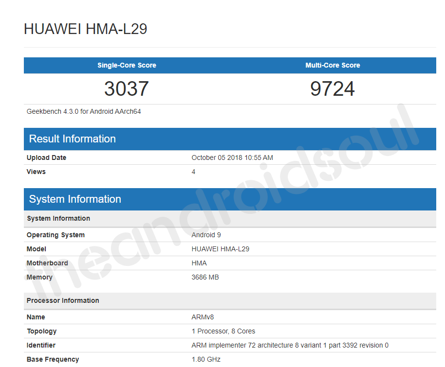 Huawei Mate 20 appears at Geekbench too