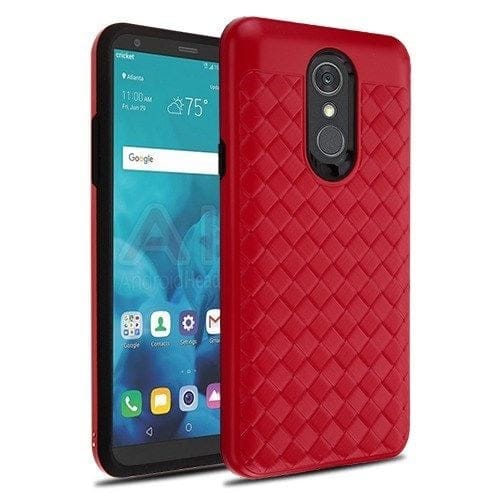 LG Stylo 4 Red Large Woven Grain Black Hybrid Case Cover