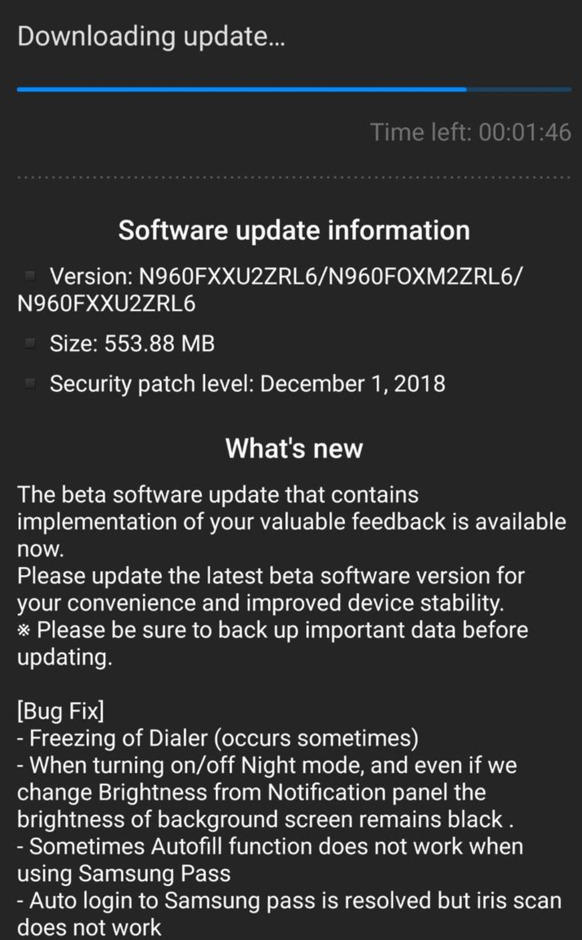 Samsung Galaxy Note 9 Pie beta