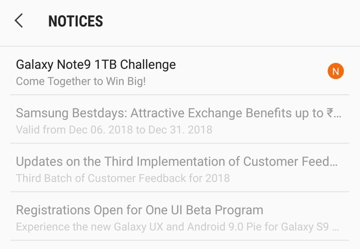 Samsung Galaxy S9 One UI beta Notice