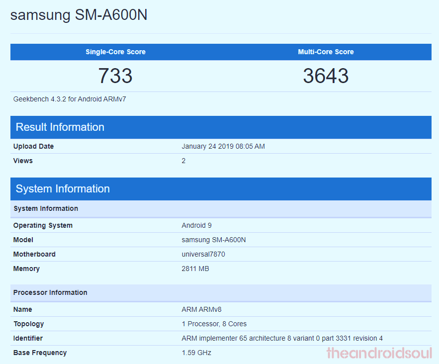 [Update: A6+ too] Galaxy A6 visits Geekbench running Android Pie ahead of March release date