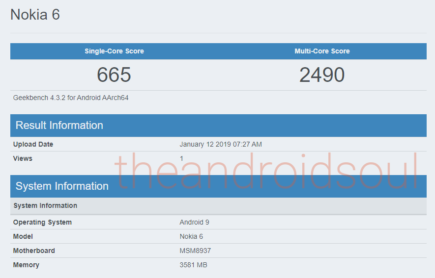 Nokia 6 spotted in benchmarks with Android 9 Pie, release imminent?