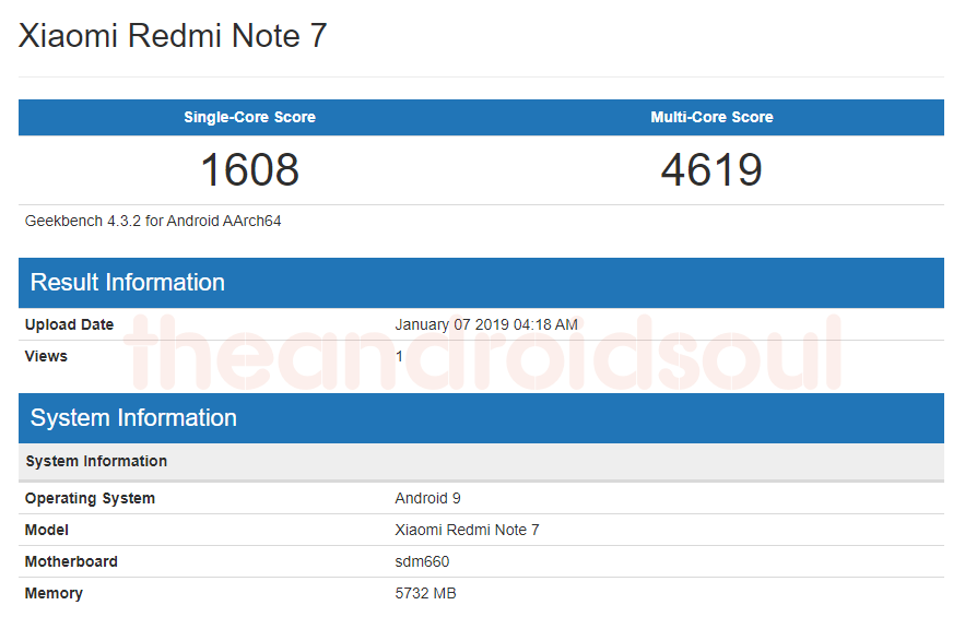 Xiaomi Redmi Note 7 spotted on Geekbench