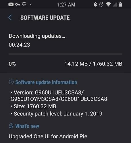 U.S. unlocked Galaxy S9 Pie update