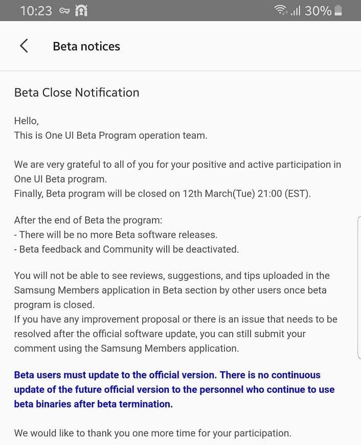 Galaxy Note 8 end of Pie beta in US