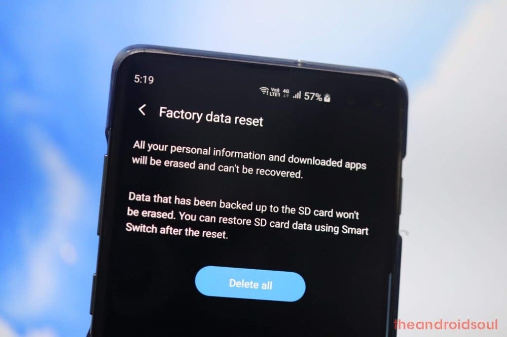 Galaxy S10 factory reset