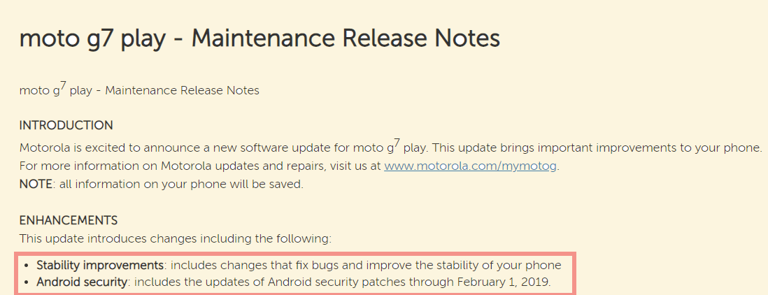 Moto G7 Play USA update