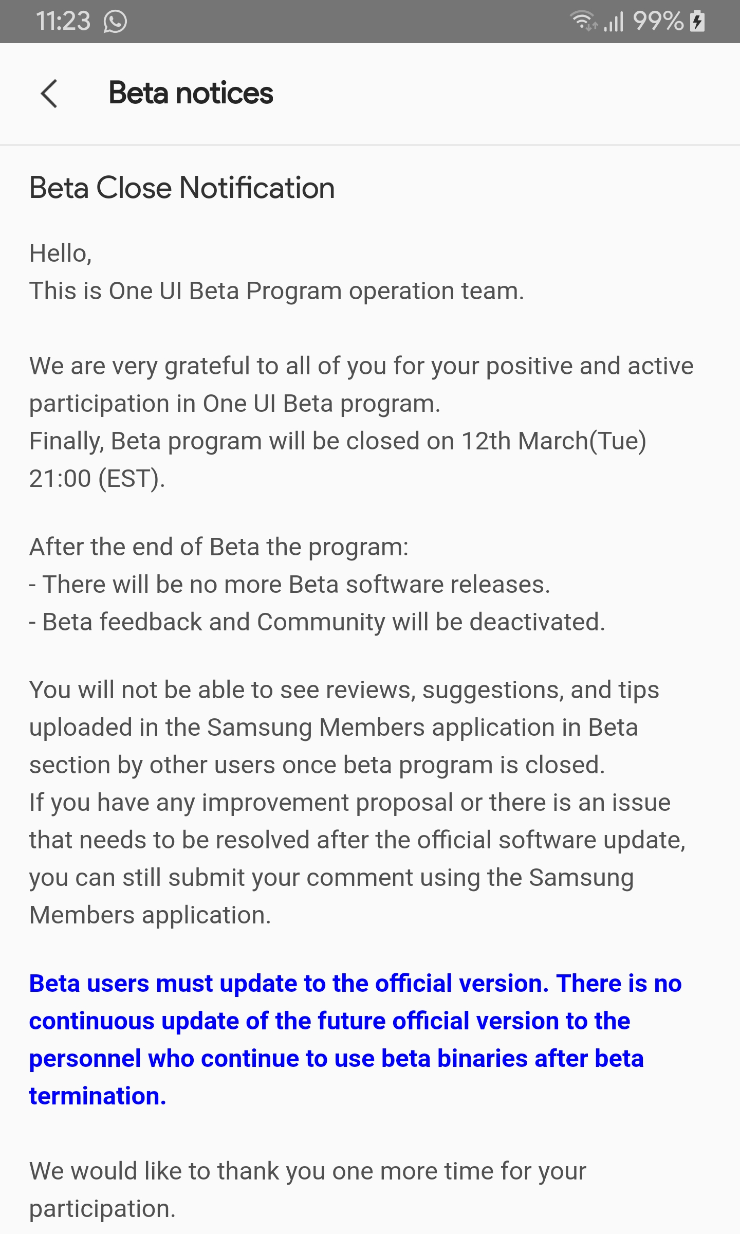 U.S. unlocked Galaxy Note 9 beta end notice