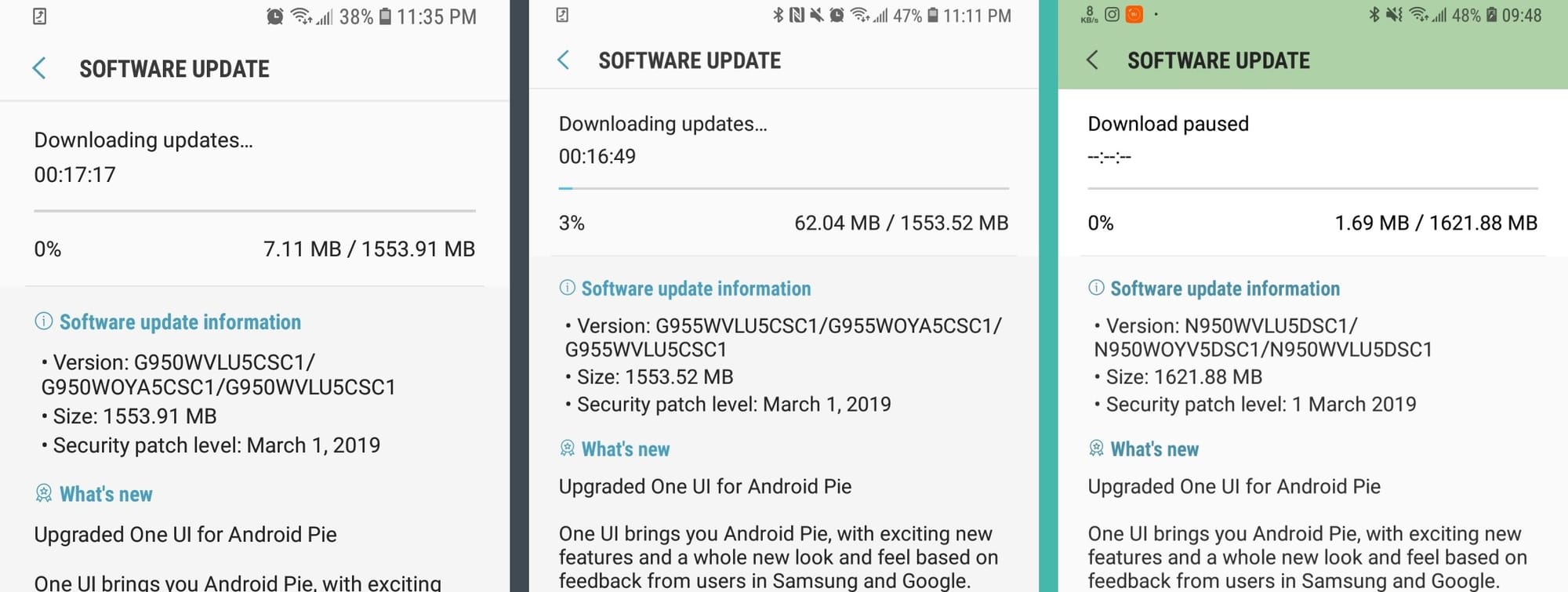 Canada Android Pie update for Galaxy Note 8, S8 and S8 plus