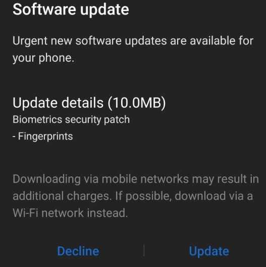 S10 Fingerprint sensor update