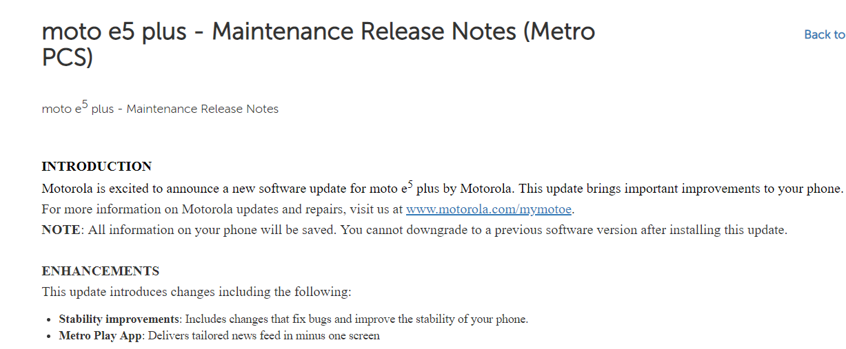 Moto E5 Plus and E5 Play on MetroPCS have new updates