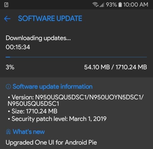 U.S. Cellular releases Galaxy Note 8 Android Pie One UI update