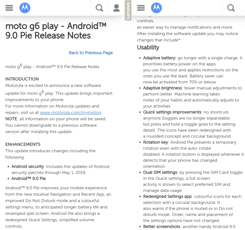 Motorola releases Android 9 Pie for Moto G6 Play unlocked variant in the US