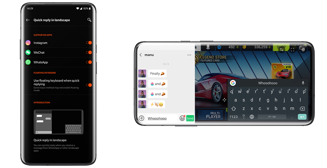 OnePlus 7 Pro quick reply in landscape mode