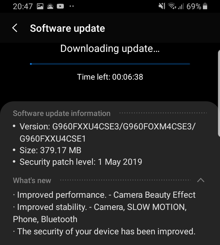 Samsung Galaxy S9 May patch 2019 UK