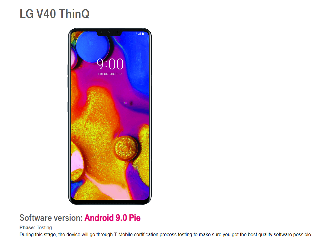 Android Pie for T-Mobile LG V40 could be released next month