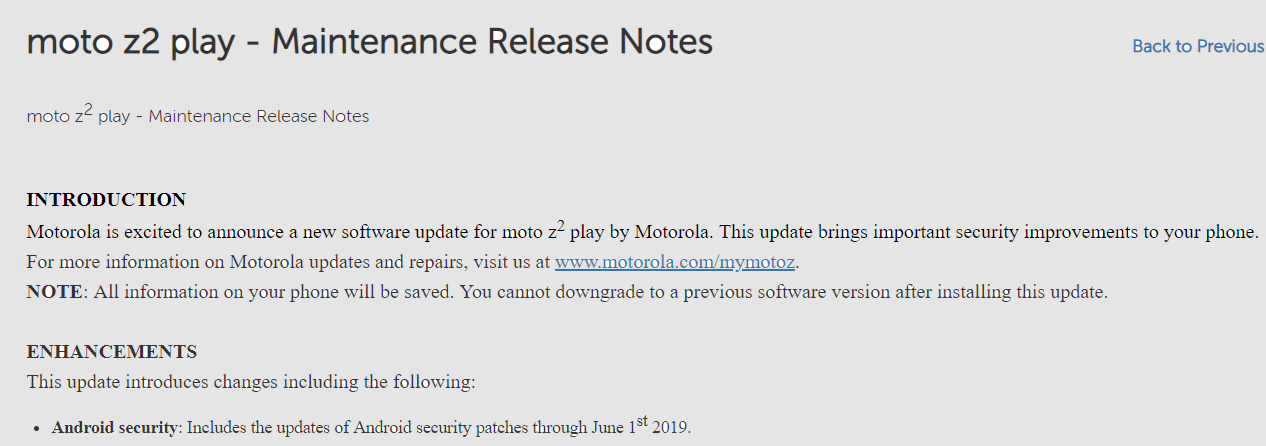 Moto Z2 Play June security patch