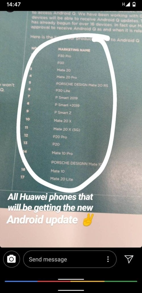 Huawei Android Q roadmap