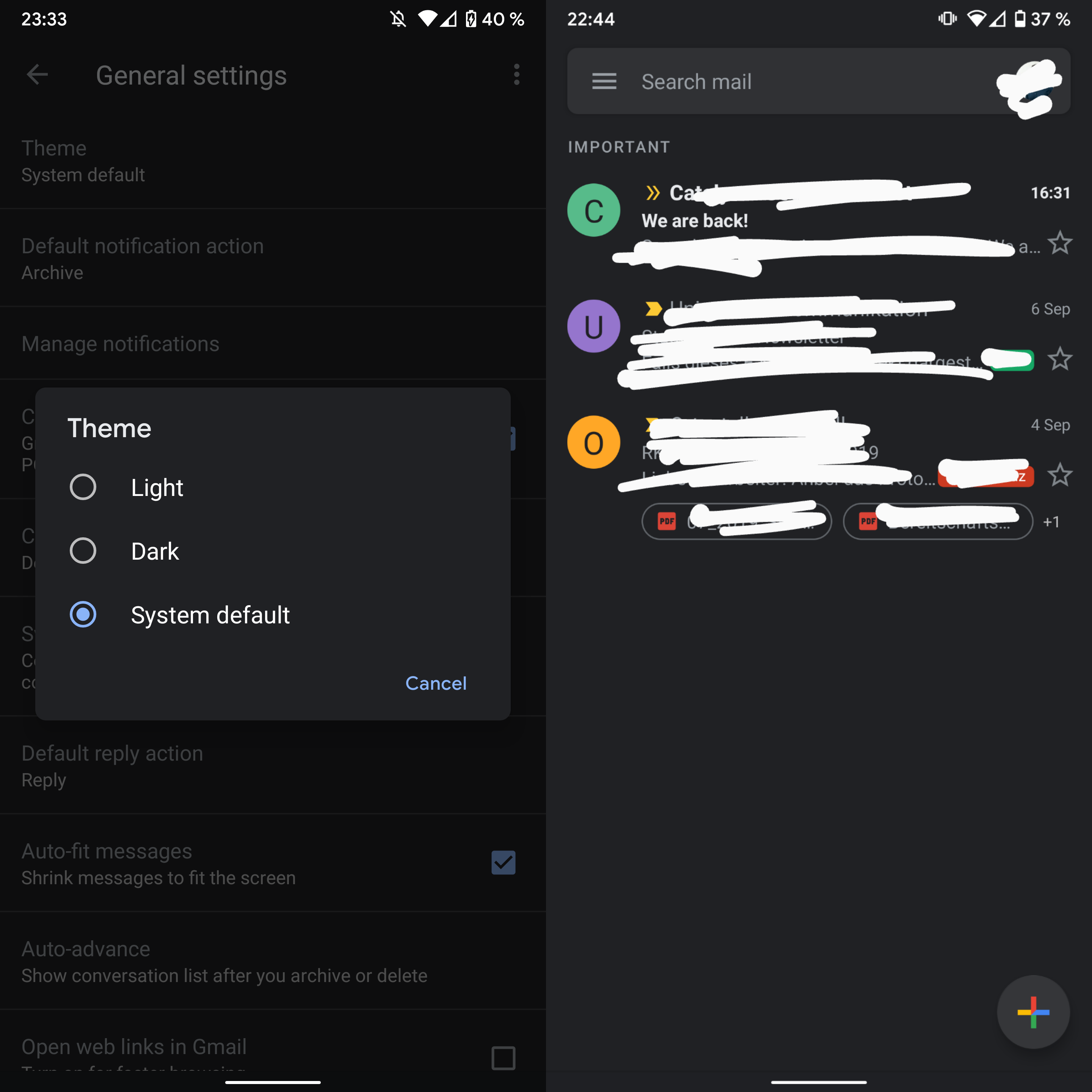 Gmail Dark Mode