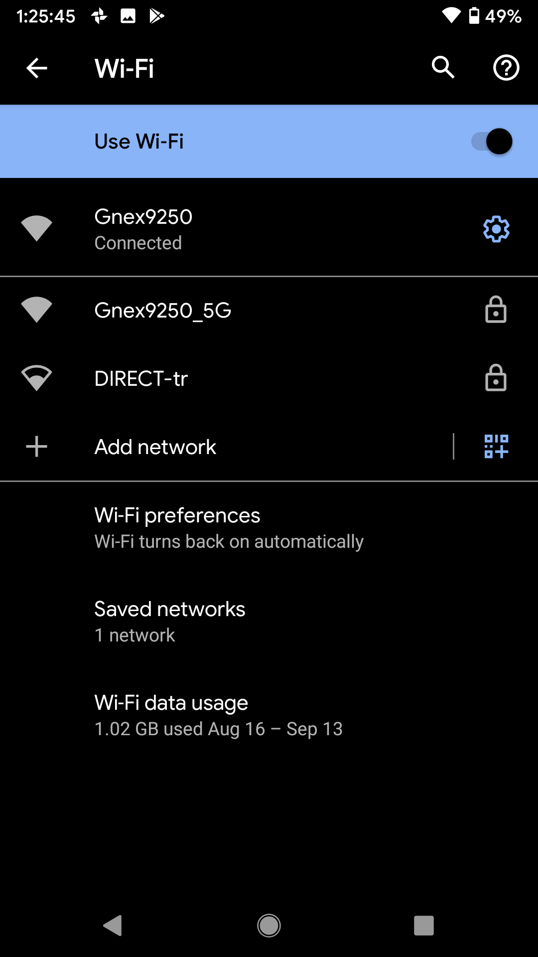 Wi-Fi networks screen on Android 10