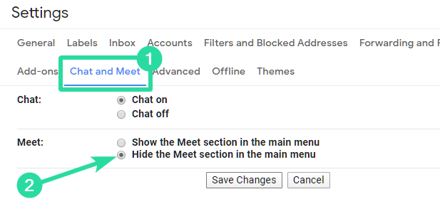 Hide Meet in Gmail