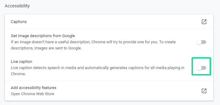 Turn off Live Captions on Chrome
