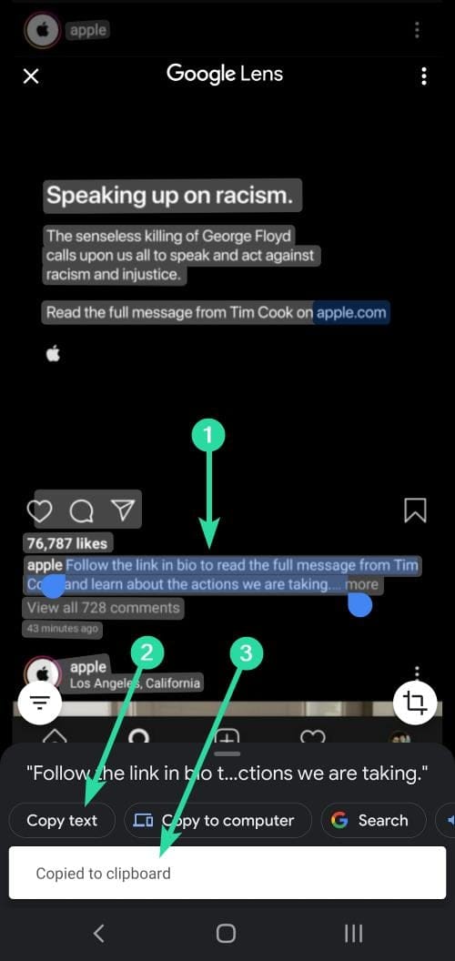 Copy Instagram Caption in Google Photos