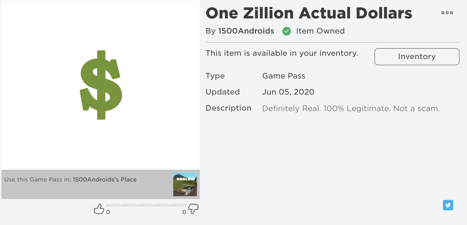 Interface for Roblox Game Pass creation showing dollar sign