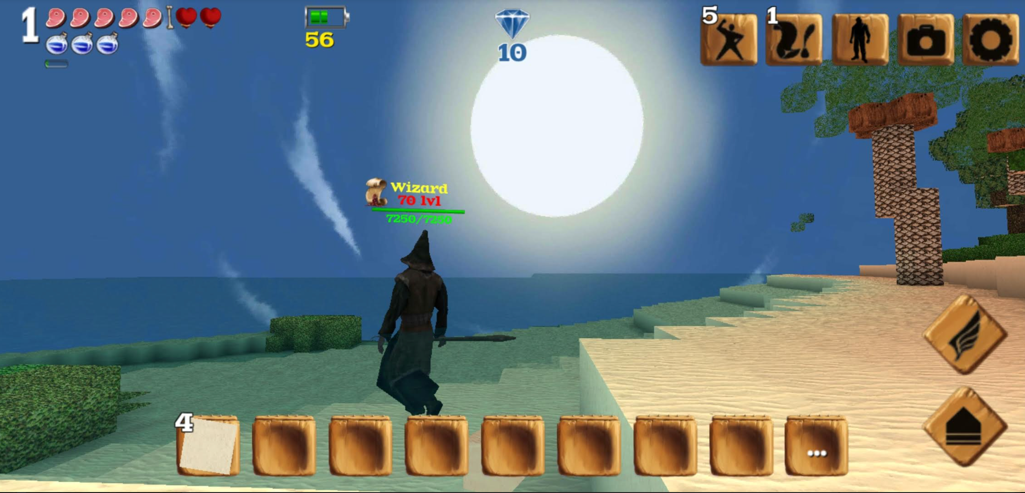 Screenshot of Block Story wizard in voxel desert oasis