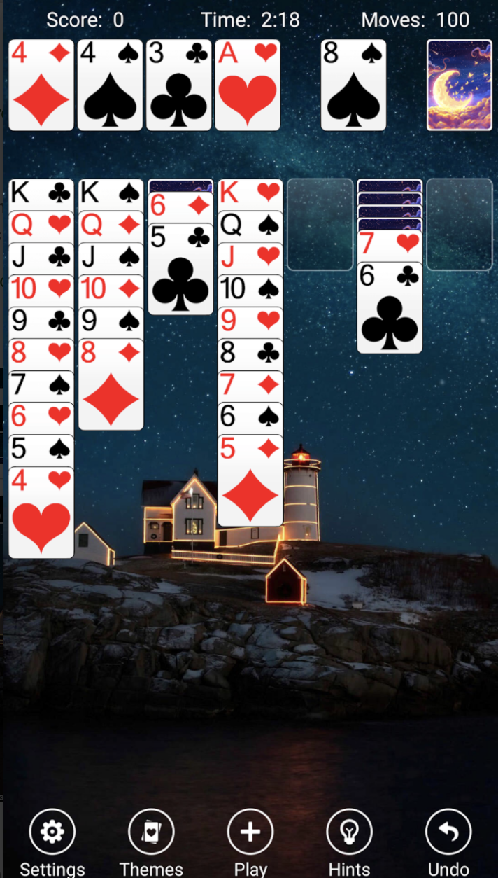 Solitaire screenshot with dark backdrop