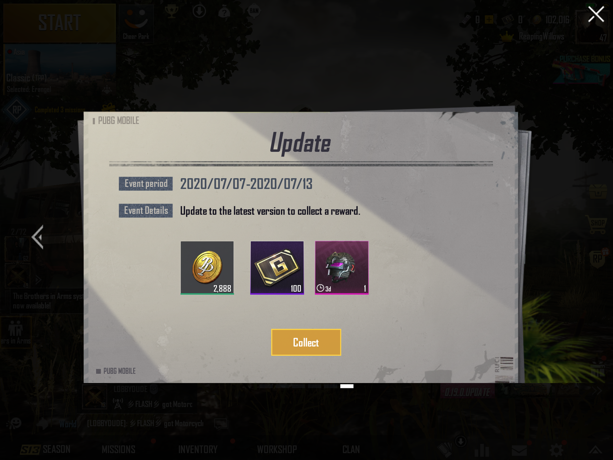 PUBG Mobile Screenshot showing Livik Download Rewards